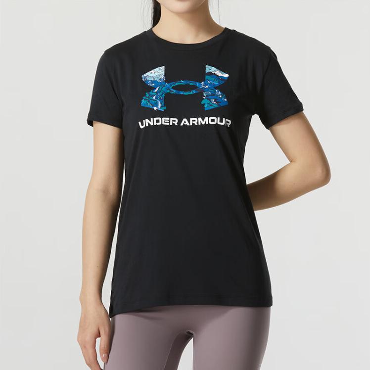 Under Armour Logo Print Breathable Casual Short Sleeve T-Shirt Women Tops Black 1372615-001