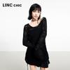 Jinyujie 2025 Spring Women's Sheer Hollow-Out Knit Long Sleeve Top