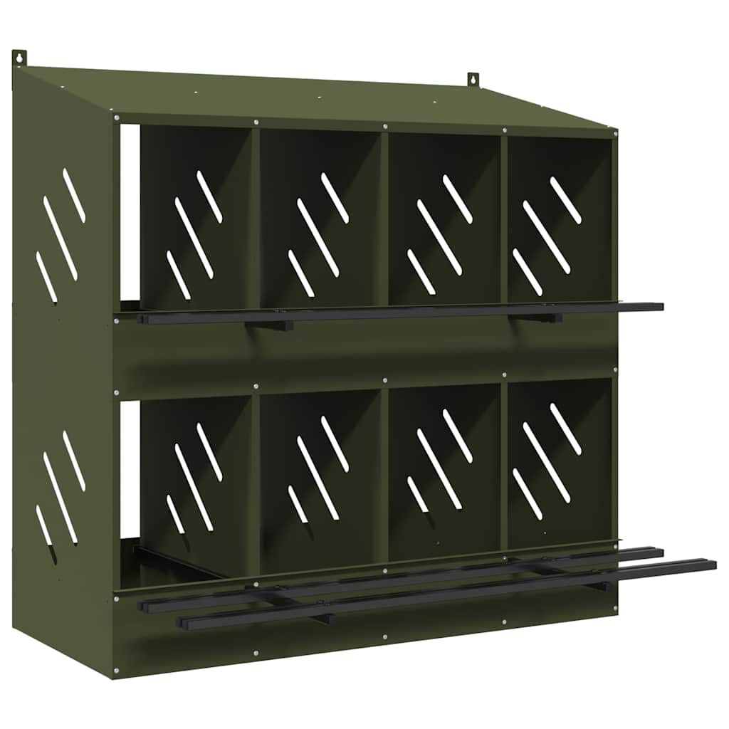 vidaXL Chicken Nest Box with 8 Compartments Olive Green Metal