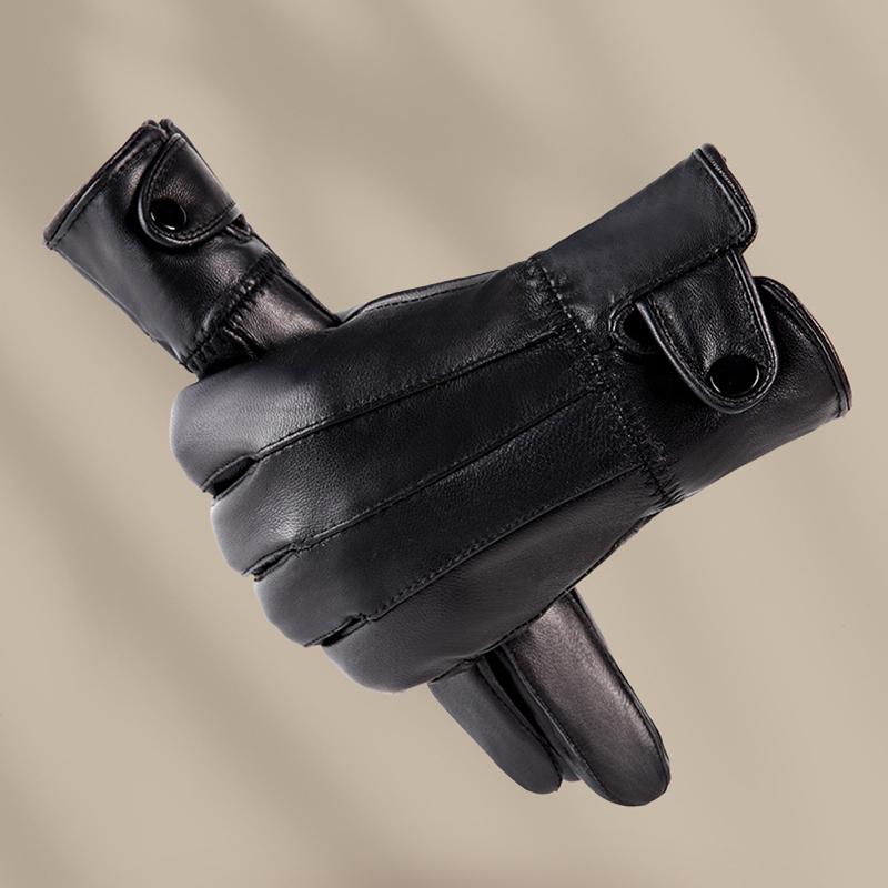 WTEMPO 1 Paar Kunstleder Warme Plüsch Vollfingerhandschuhe Herbst Winter Outdoor Radfahren Fahren PU Schwarze Handschuhe