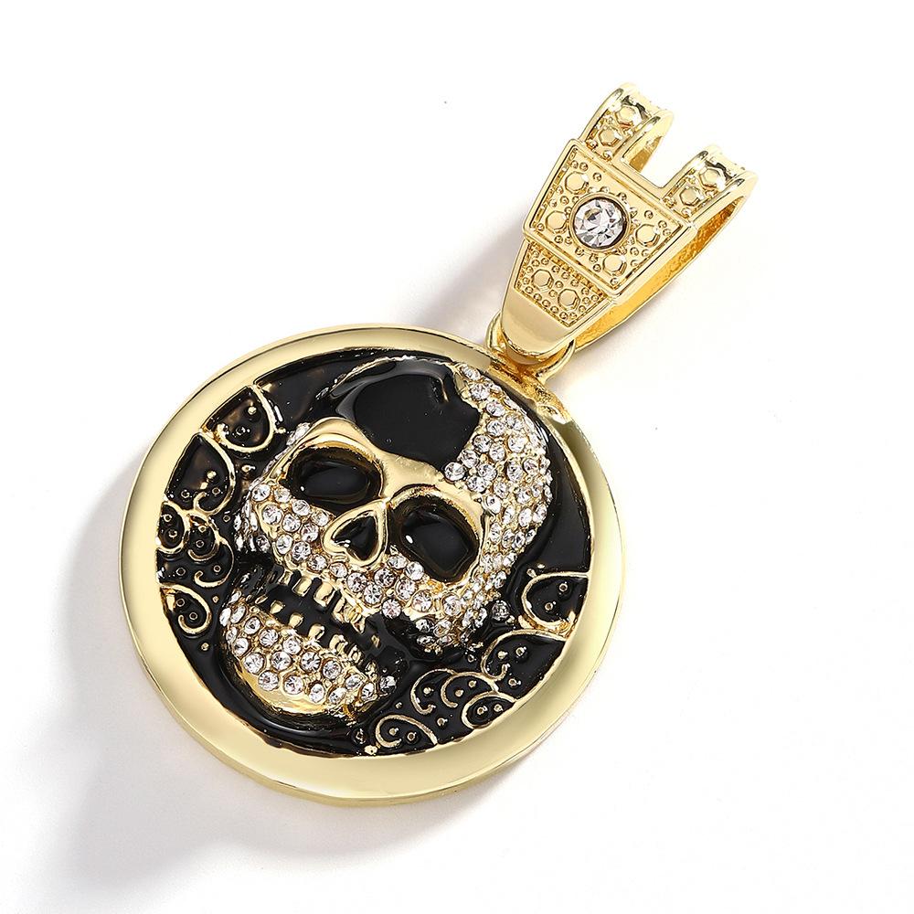 Hot Selling Dripping Oil Full Diamond Skull Alloy Pendant Cool Retro 3D Skull Necklace Men s Jewelry