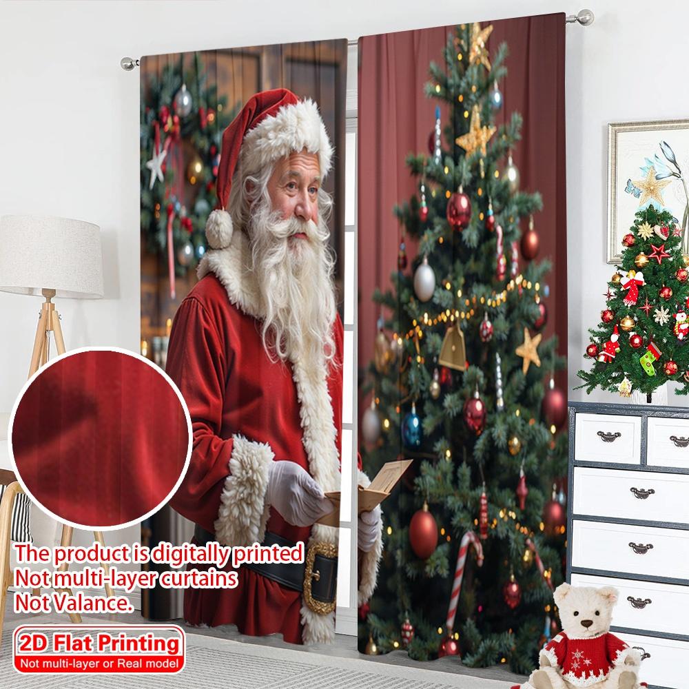 2pcs 2D Flat Printing Merry Christmas Curtain Santa Claus Envelope Christmas Tree Fabric Without Electricity 0 Perfect for