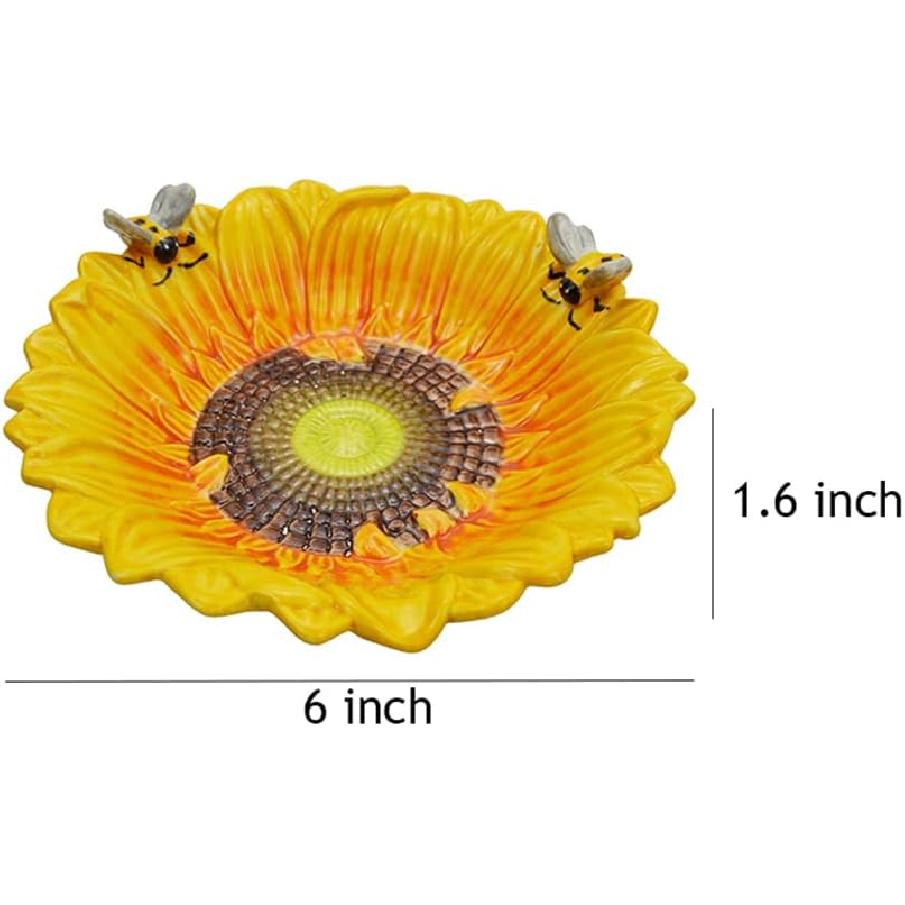 Sizikato Porcelain Nut Bowl for Living Room, 6-Inch Sunflower Shaped Snack Bowl with Bee Figurine