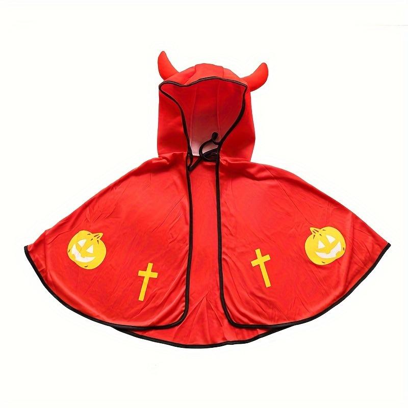 1Pc Four - Color Devil Horn Cloak - Kids' Performance Costume, Festive & Party Prop, Spooky Halloween Outfit Accessory
