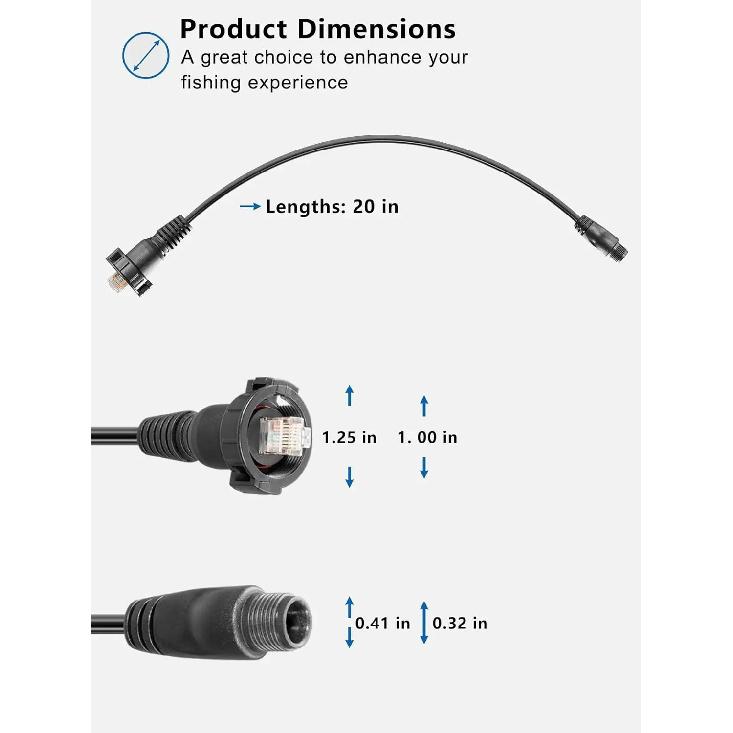 010-12531-01 Marine Network Adapter Cable Black Small (Male) to Large RJ-45 Connector For Panoptix LiveScope System GC 200 Etc