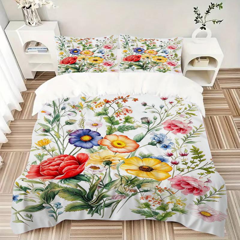 3Pcs Floral Garden Elegance Bedding Set Quilt Cover Pillowcase Home Christmas Xmas Halloween Gift 1 Duvet Cover 2 Pillowcase M924641