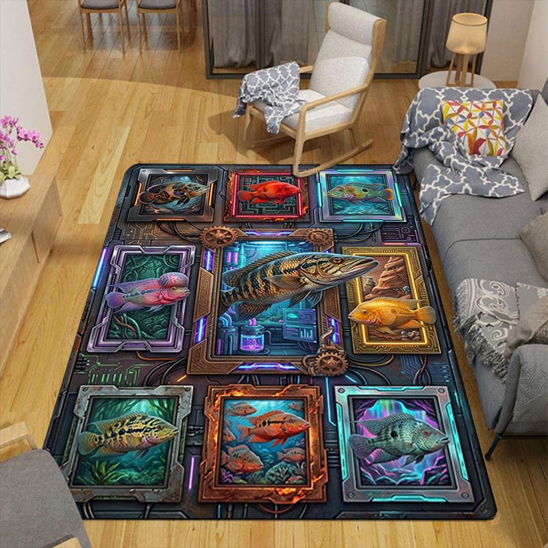 Aquatic Fish Collection Pattern Rug Floor Mat for Living Room or Bedroom Soft and Comfortable Carpet a Gift for Birthday and Holiday.
