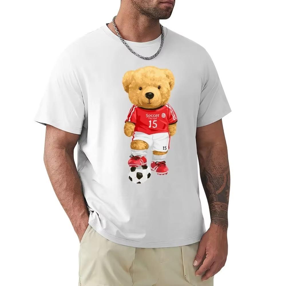 Cute Teddy Teddy Bear in Soccer Player T Shirt Harajuku Short Sleeve T-shirt 100% Cotton Graphics Tshirt Tops
