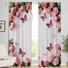 2PCS Digital Printed Curtains, Pink Rose Surrounding Pattern, Beautiful Window Drapes for Living Room Bedroom Home Decor