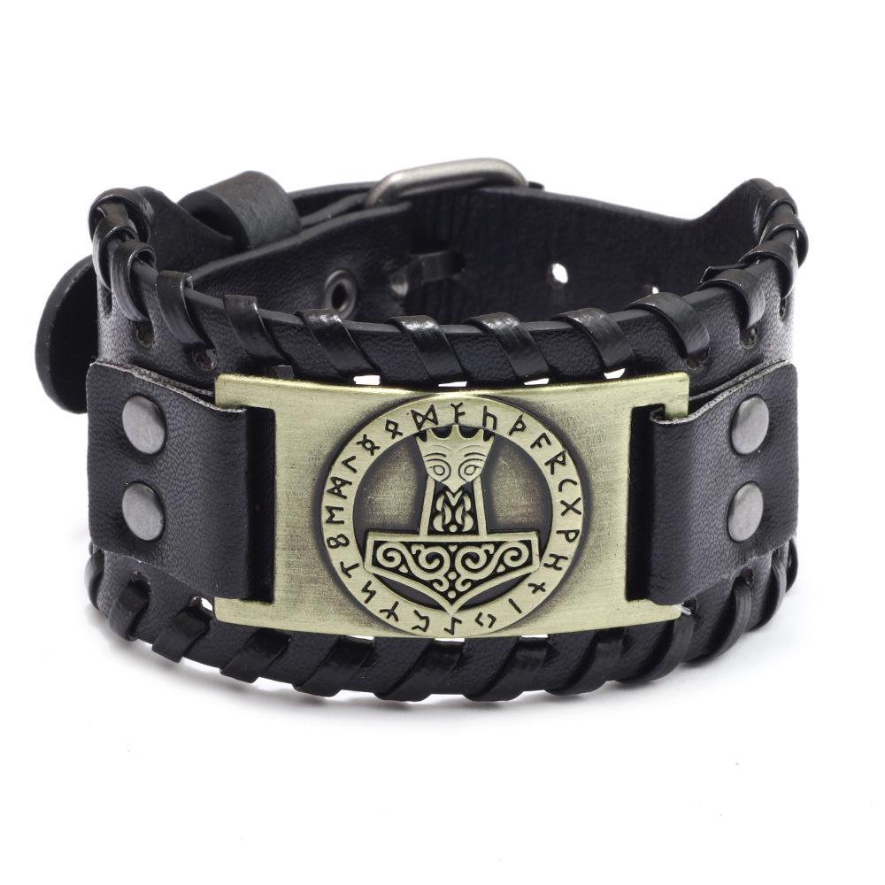 European & American Fashion Thor's Hammer Leather Bracelet - Alloy & PU Leather