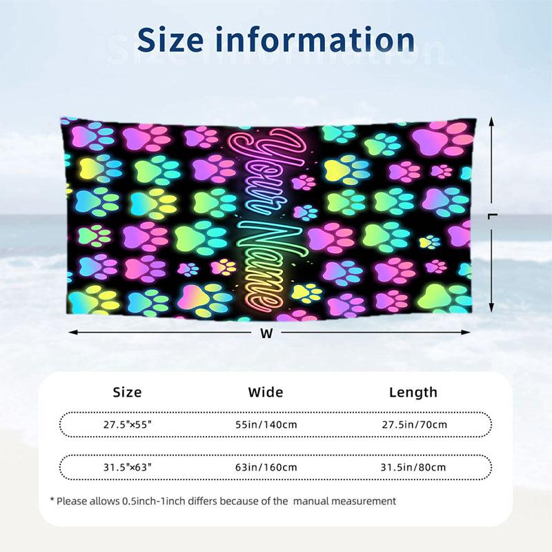 Dog Theme Beach Towel Personalized Custom Name & Text Soft Quick Dry Beach Towel for Swimming Travel