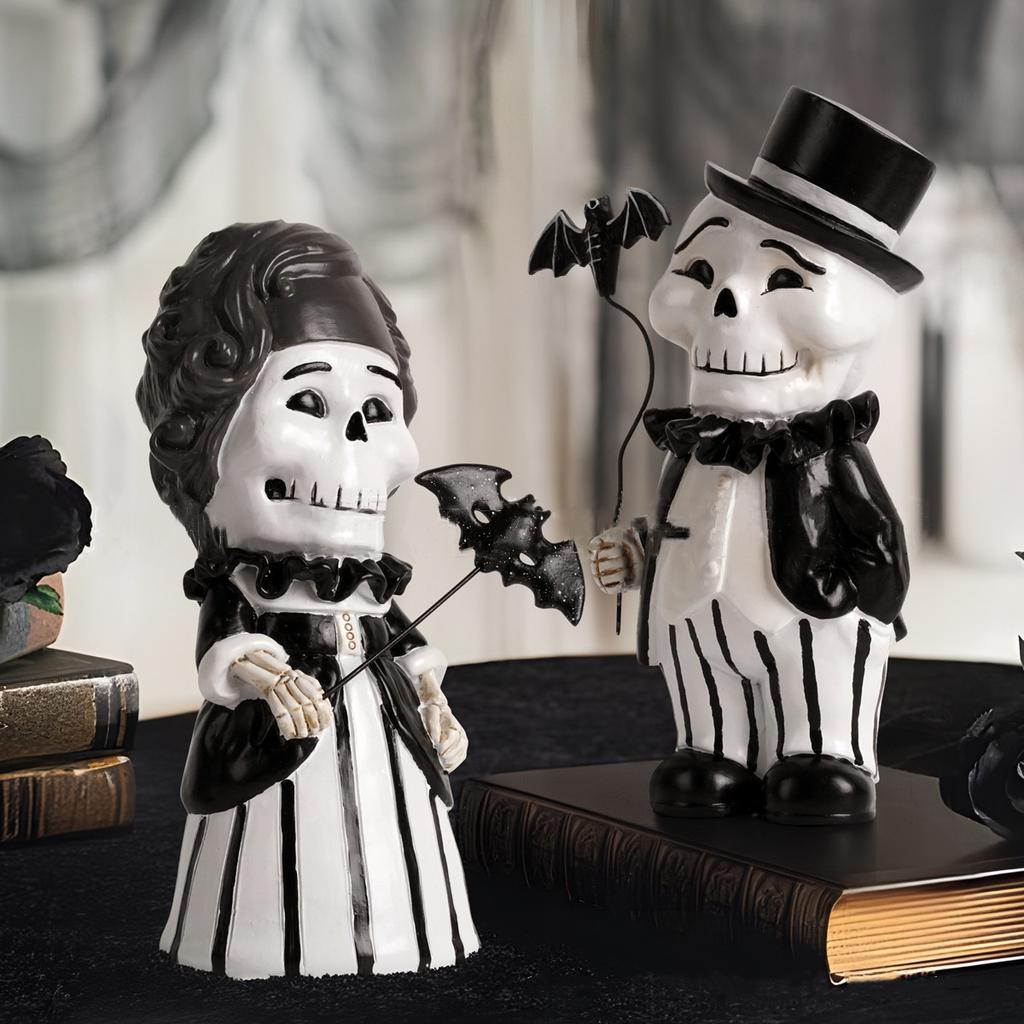 Resin Handicrafts Cartoon Skeleton Character Sculpture Suit Gentleman Bat Halloween Statue Decorative Figurines Home Decoration