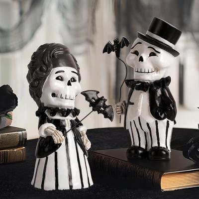 Kunstharz-Skulptur: Skelett-Figur im Anzug, Fledermaus-Halloween-Statue, dekorative Figur für Zuhause