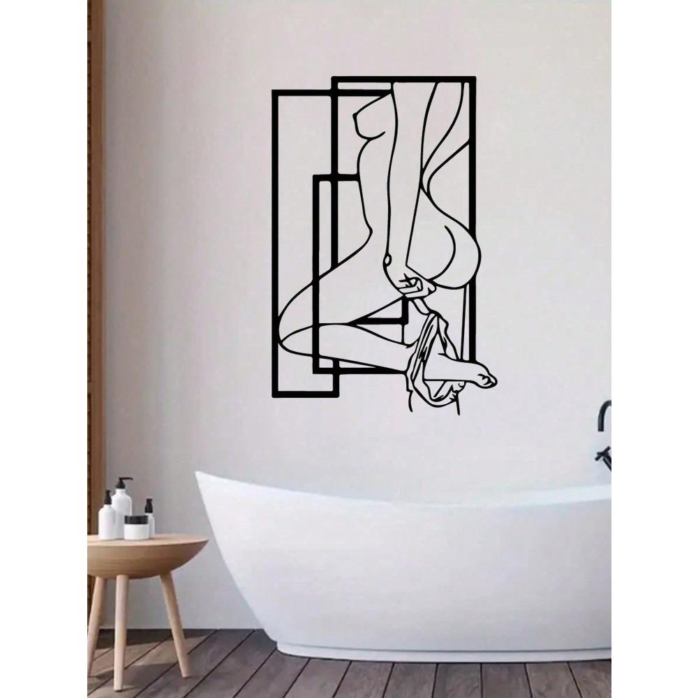 1 Piece Floating Female Line Metal Wall Art, Minimalist Gallery Sculpture for Bathroom Bedroom, Brushed Steel Material, Modern Home Decor
