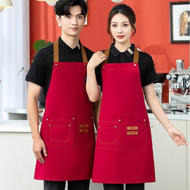 Adjustable Waterproof Canvas Apron with Logo Print for Kitchen and Restaurant Use