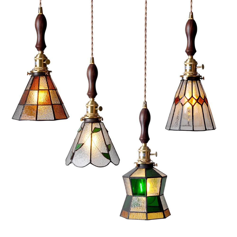Handcrafted Japanese-Style Vintage Stained Glass Bedside & Restaurant Chandelier