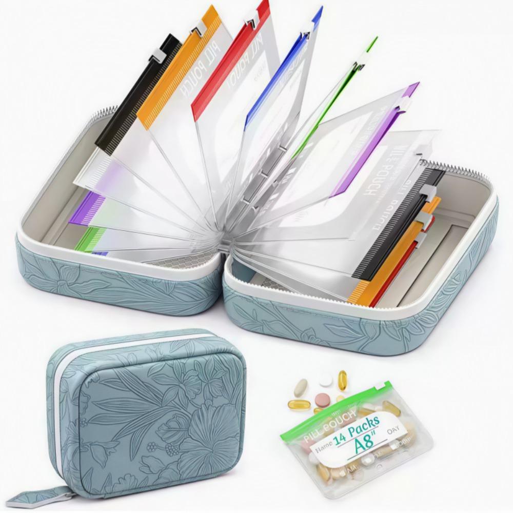 7/14pcs Portable 7-Day Pill Organizer Leakproof Weekly Pill Storage Bag Travel Use