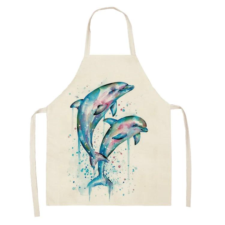 Ocean Animal Whale Jellyfish Pattern Cleaning Aprons Home Cooking Apron Cooking Linen Bibs Waist Baking Kitchen Aprons Delantal