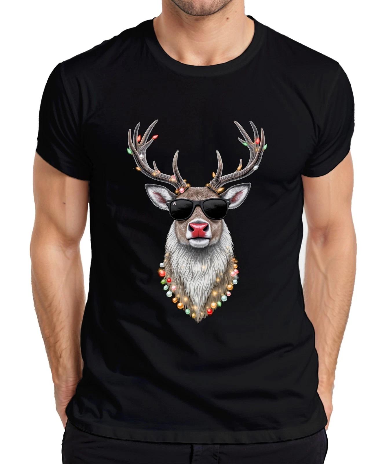 Weihnachten Rentier Sonnenbrille Lichterkette Rudolph Cool Retro Herren T-Shirt L