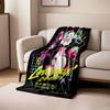 A neon punk anime style with bold graffiti and striking graphic elements. for all seasons blanket lunch break throw gift