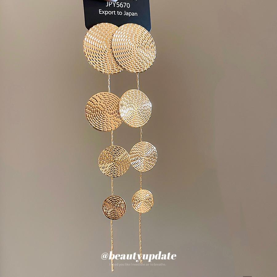 Silbernadel Metall Rund Textur Lange Fransenohrringe Einfache Vielseitige Steckerohrringe Ohrringe Design Sinn Nische Frauen