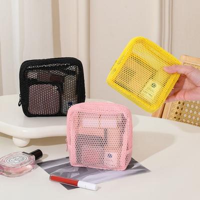 Portable Mesh Cosmetic Bag Candy Color Transparent Lipstick Key Storage Pouch Square Small Capacity Zipper Coin Purse