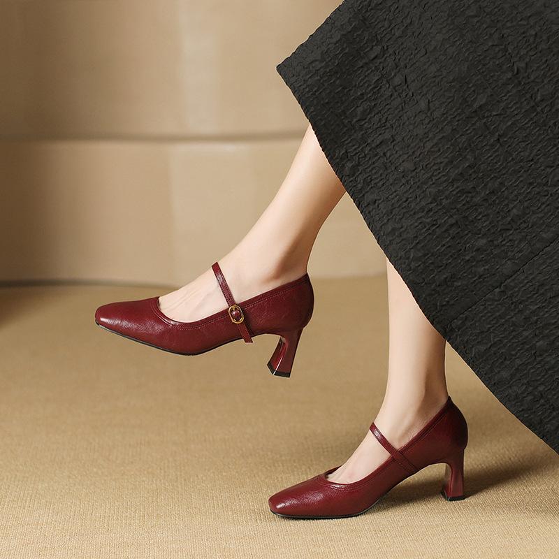 Scarpe col tacco alto da donna Primavera Autunno Nuove Tacco Chunky Esterno Mary Jane Moda Cinturino con Fibbia Lusso Comode Pumps da Festa