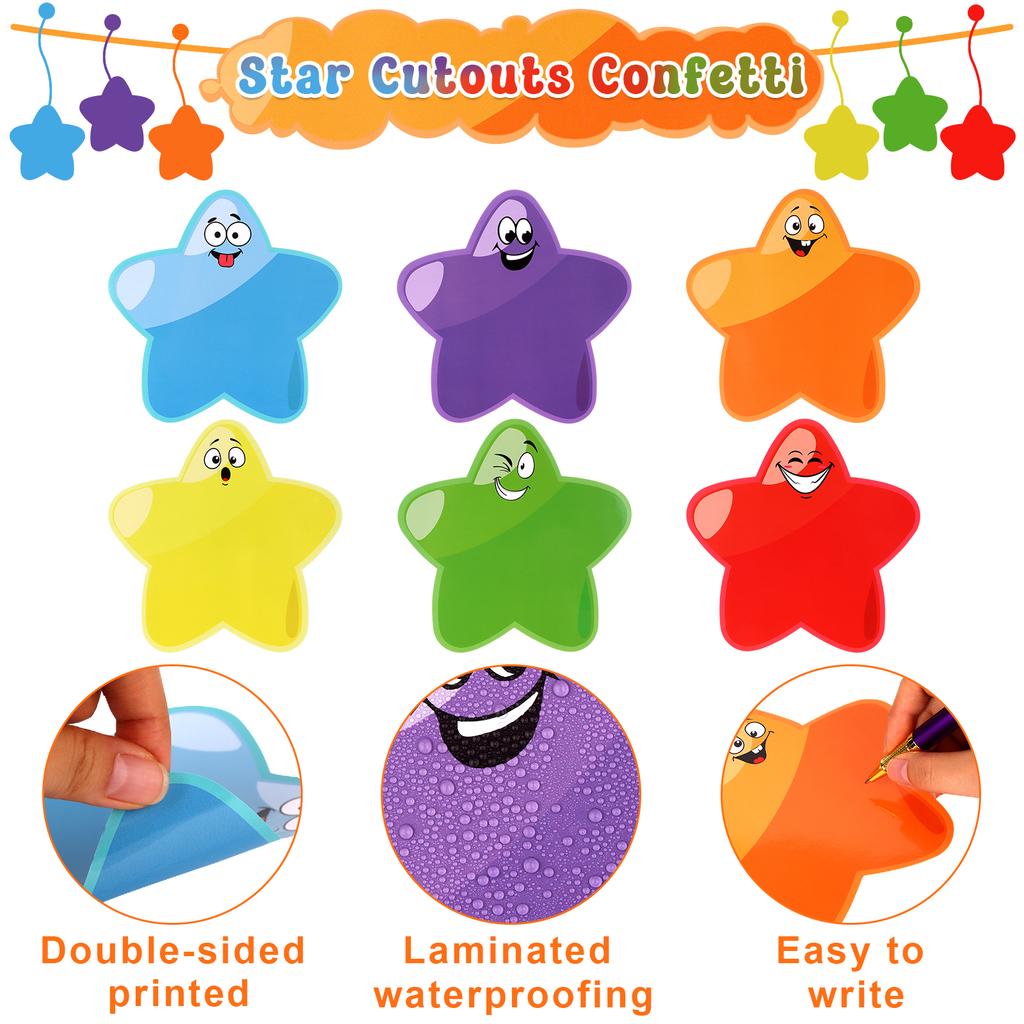 90 Pcs Cute Star Cutouts 6' Paper Smile Face Stars Confetti Assorted Colors Star Accent Classroom Bulletin Board Decorations Tea