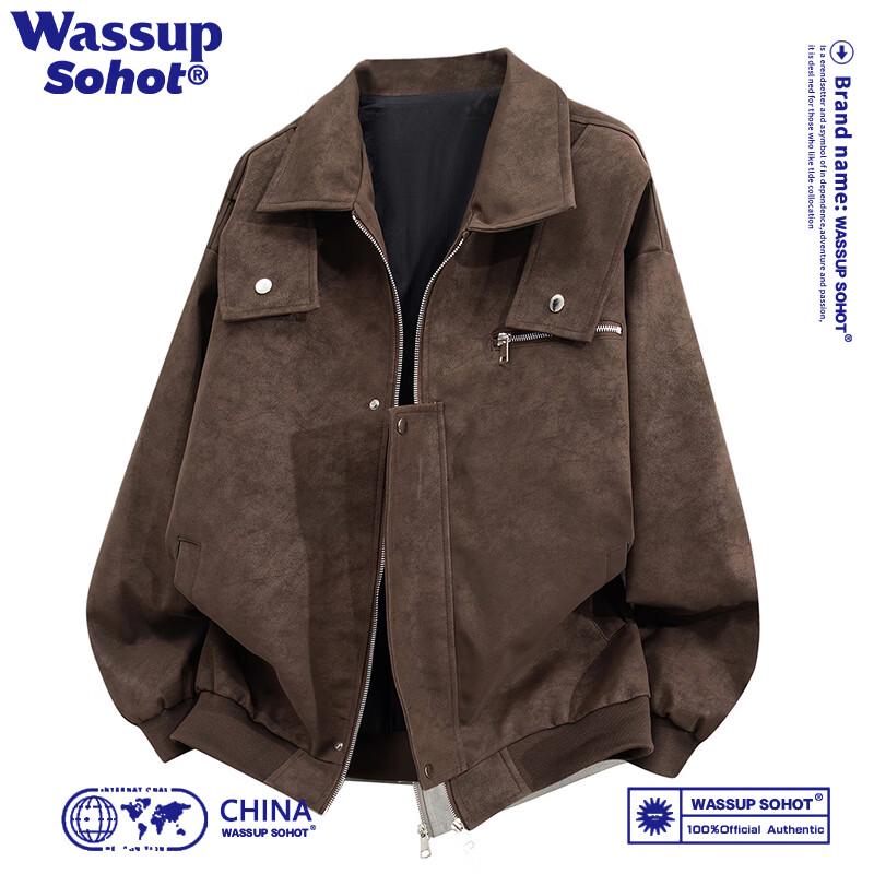 Wassup Sohot Men s American Retro PU Leather Jacket L