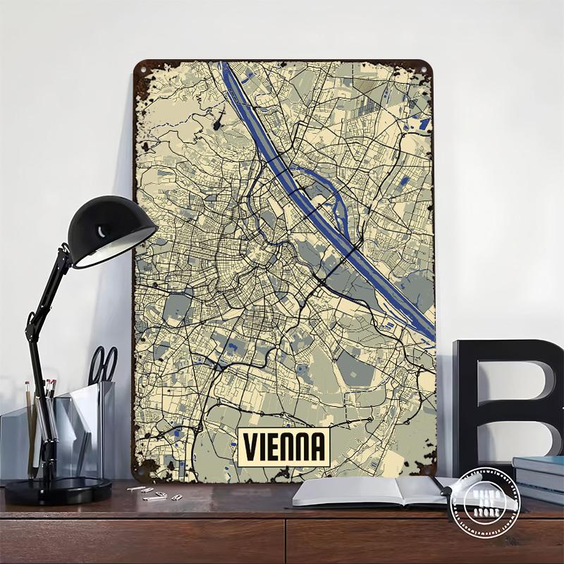 Vienna Map Printed Poster Customized Wall Art Retro Vintage Metal Tin Signs for Room Modern Home Decoration Ornaments House Cozy