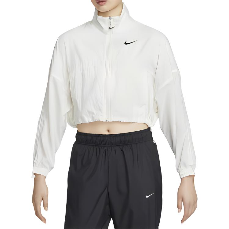 

Nike Sportswear Woven Logo Print Stand Collar Zip Breathable Short Sleeve Jacket Women jackets Sail-White HM4629133 XL