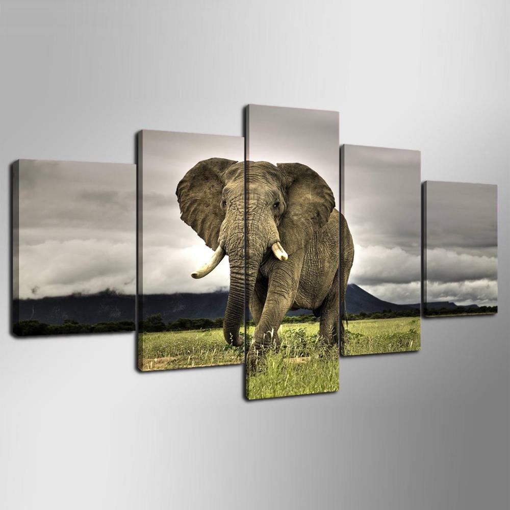 5 Pieces HD Canvas Painting Paint Animal Elephants Modular For Modern Decorative Bedroom Living Room Home Wall Art Decor No Frame