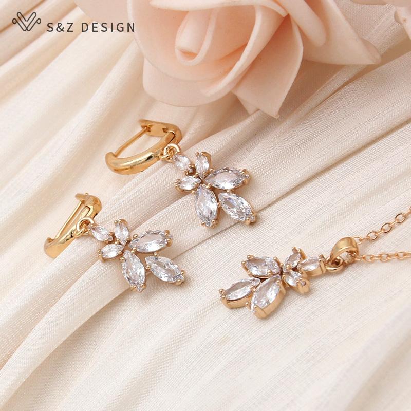 Fashion Flower Cubic Zirconia Orchid Pendant Necklace For Women Champagne Gold Color Collarbone Chain Jewelry