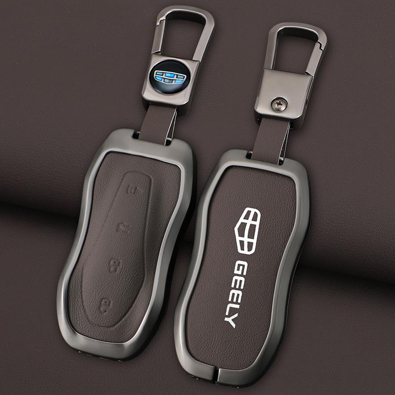Zinc Alloy Leather Car Key Case For Geely Tuguera Azkara Xingyue Boyue Pro Atlas Pro Gili Key Case Car Key Guard Case