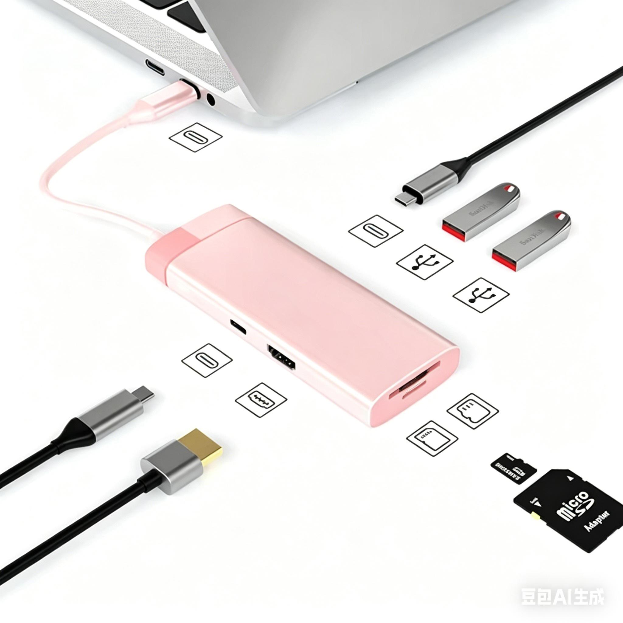 7-in-1 Type-C USB Hub with 4K Support SD Card Reader Laptop Expansion Dock-Data Transfer & Multi-Function