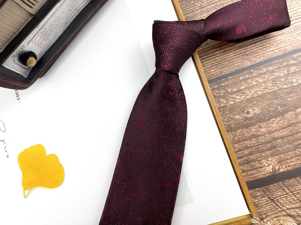 Men'S Retro Tie Dark Red Pattern British 8Cm High-End Formal Dress Casual, Professional Business Striped Wedding Tide
