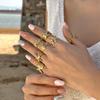 Stainless Steel Shell Rings For Women Vintage Gold Color Starfish Conch Adjustable Finger Ring Summer Ocean Beach Party Jewelry