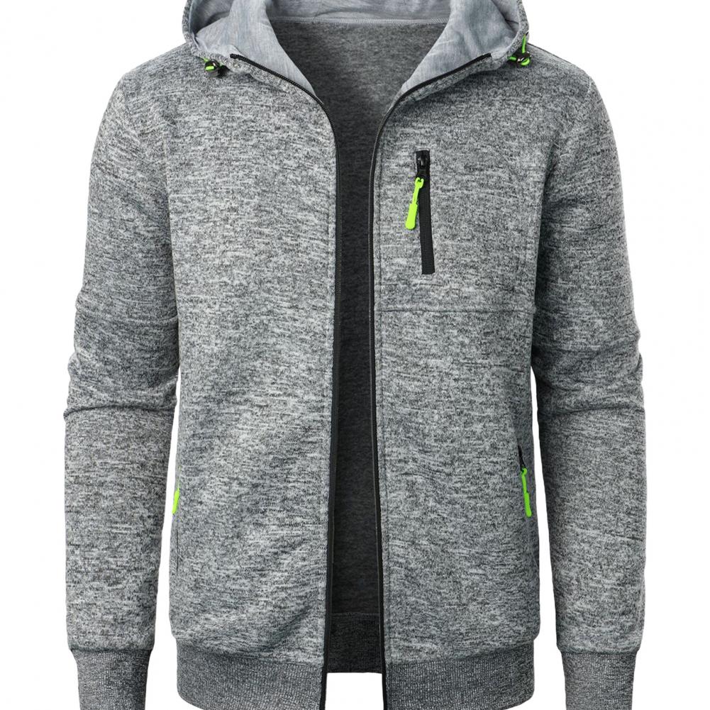 Hooded Coat Stylish Men's Jacquard Knitted Cardigan with Hood Zip-up Closure for Fall Winter Featuring Elastic Cuffs Solid Color