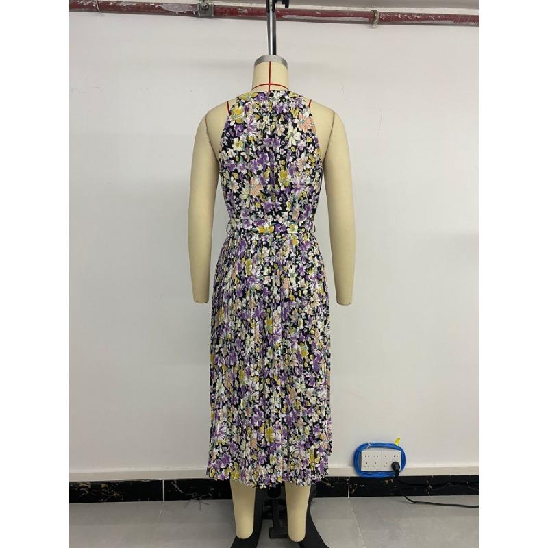 Dámské ležérní elegantní sváteční skládané barevné květinové potisky s ramínky na ramínka