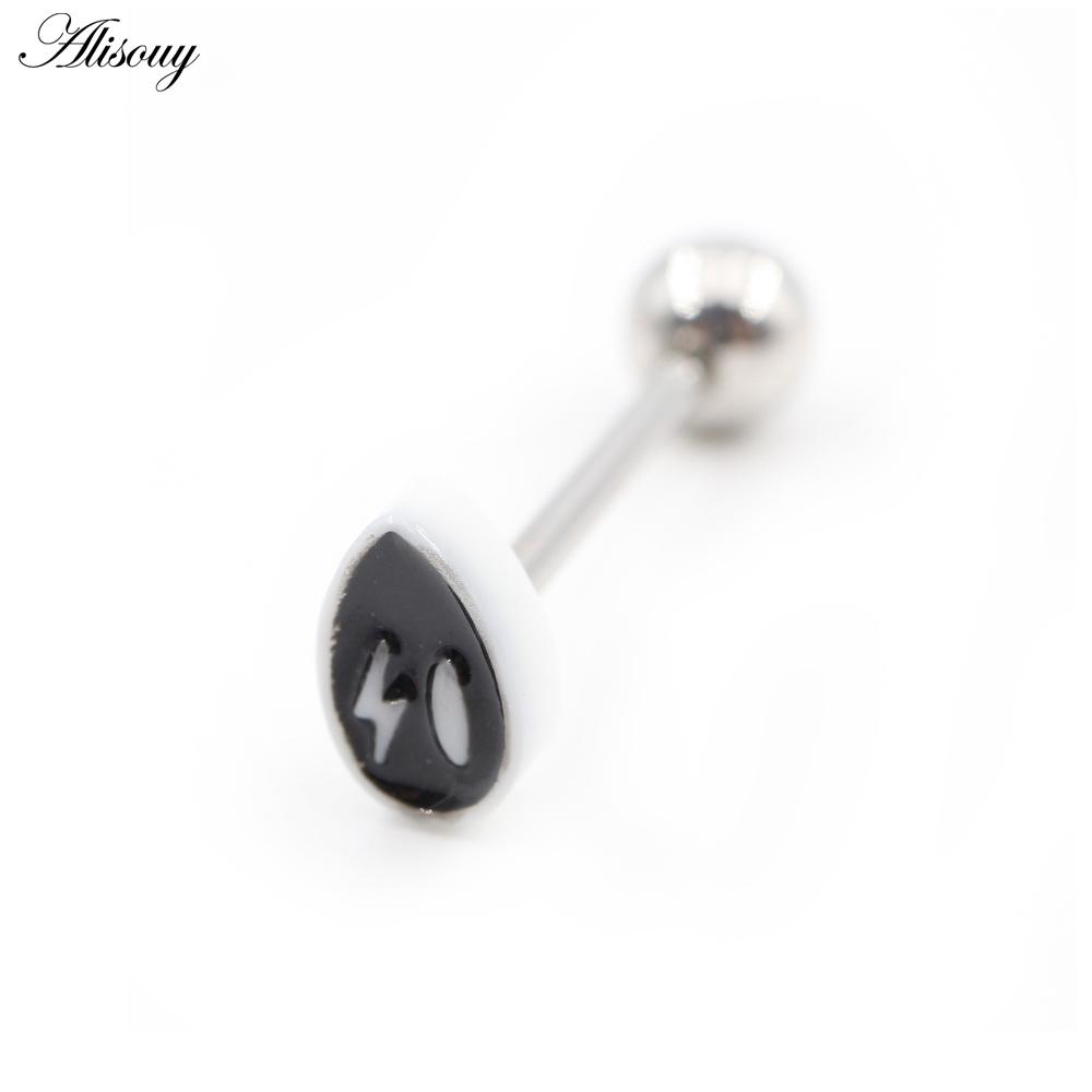 Alisouy 1PC Stainless Steel Ball Heart Star Acrylic Bear Mushroom Skull Tai Chi CZ Tongue Ring Ear Earring Piercing Body Jewelry