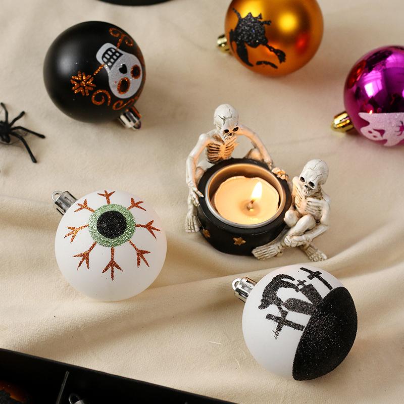 Halloween Decorations, 16 Pieces/set, Painted Ghosts, Skeletons, Plastic Balls, Holiday Ornaments, Ghost Party Pendants