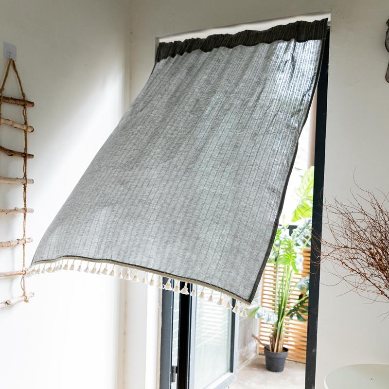 

Japanese Cotton Linen Rod Pocket Fabric Partition Curtain Semi-shading Hanging Curtain Finished Household Decor Door Curtain W90 x H100cm&Rod Pocket