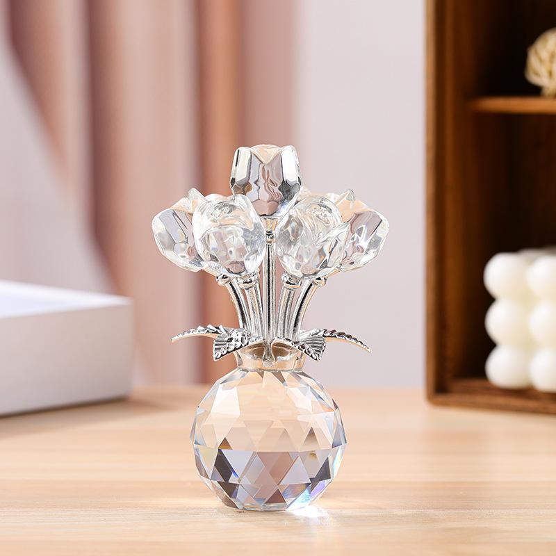 Elegant Crystal Rose Eternal Bloom Ornament - Perfect for Qixi or Valentine's Day Gifts, Living Room Decor, and Handcrafted Art.