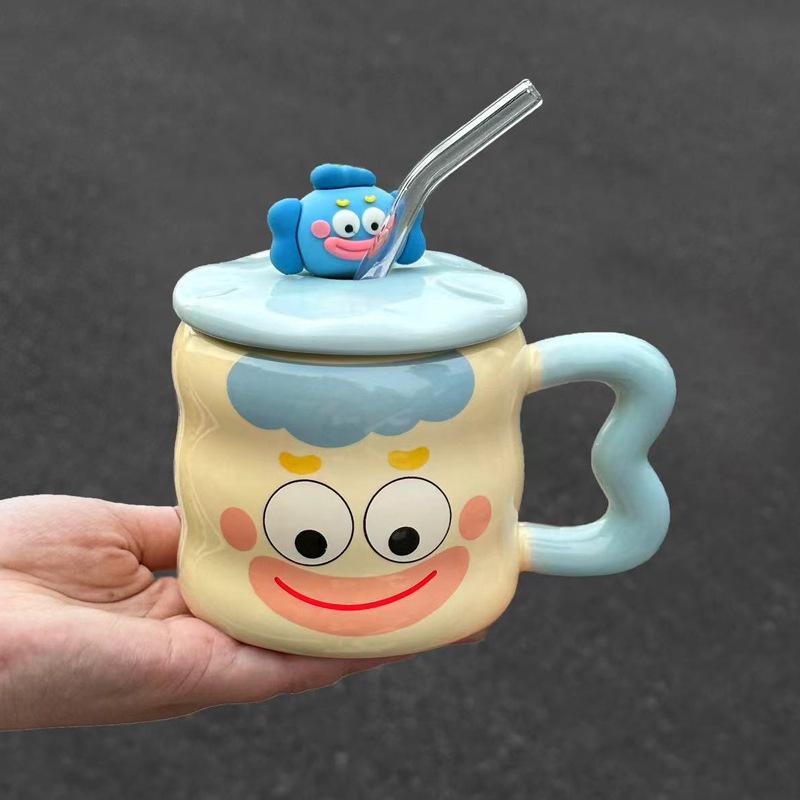 High Looking Cute Ceramic Cup with Lid Spoon for Girls Coffee Mug Large Capacity Water Cup Birthday Gift