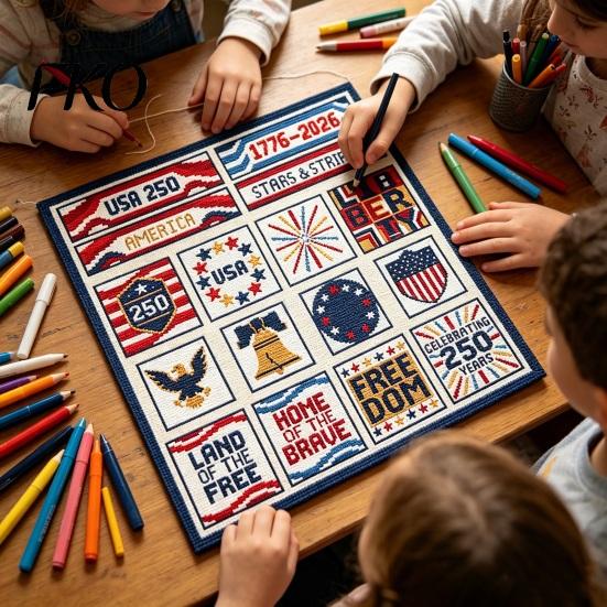 Liberty Bell Cross Stitch 250th Anniversary Kit, Independence Day Theme, Red White Blue Threads Fourth Of July Stitching Set Embroidery Set, Patriotic