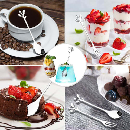 Set of 10 Leaf Spoons/Teaspoons for Coffee and Desserts, Cute and Stylish Leaf Shape, Stainless Steel, Mirror Finish, Gold or Silver