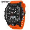 SANDA Luxury Brand Dual Display Men's Watch Luminous Waterproof TPU Soft Strap Large Dial Chronograph Calendar Sports Wristwatch