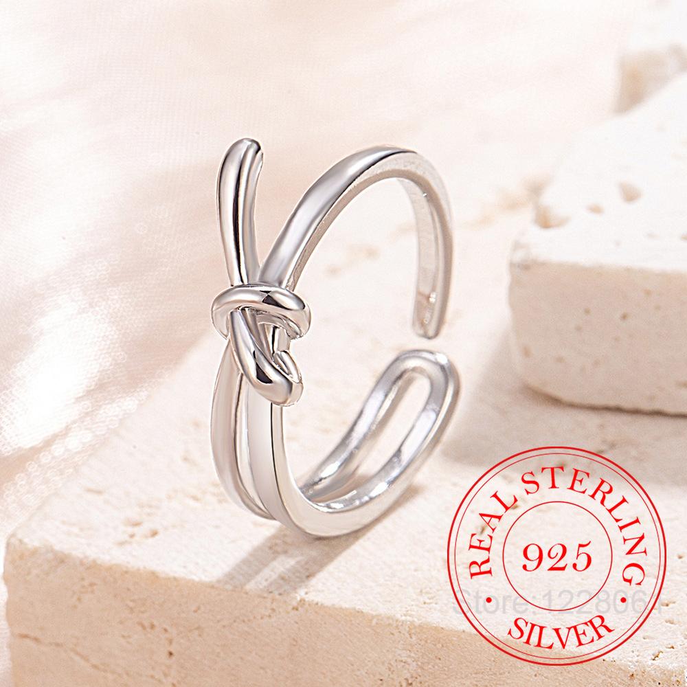 925 Sterling Silver Double Knot Finger Rings For Women Wedding Engagement Gift Party Charm Jewelry