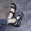 Real soft leather platform sandals women's 2025 summer new versatile Velcro wedge heel retro muffin Roman shoes