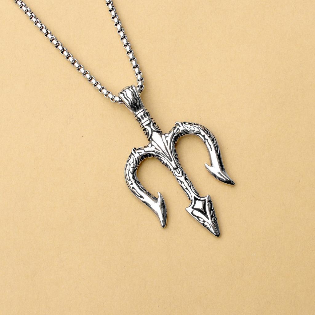 Carved Creative Domineering Retro Men's and Women's Hip-hop Sweater Chain Trident Titanium Steel Necklace